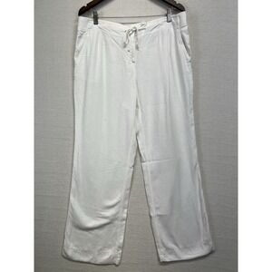 J. Jill Linen-Blend Wide-Leg Pant Women's 14 White Drawstring Zip Elastic Back